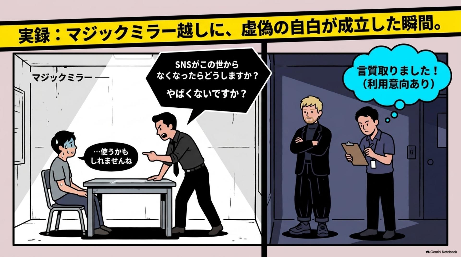 ⑤ 実録:マジックミラー越しに、虚偽の自白が成立した
