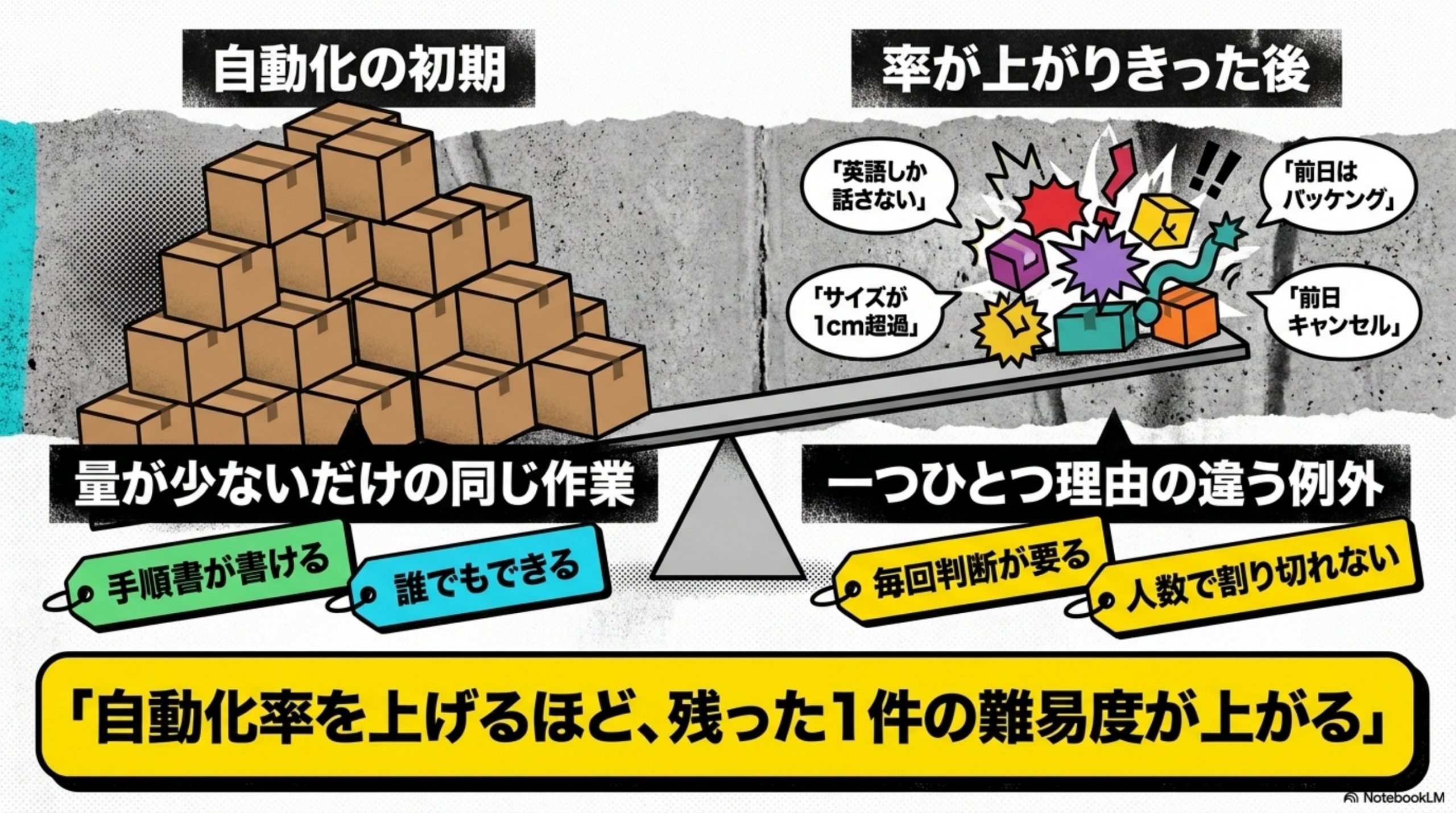 自動化率が上がると、残った仕事が難しくなる