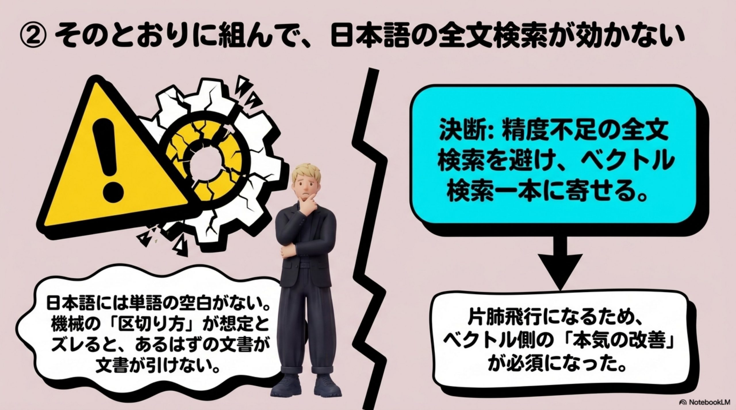 そのとおりに組んで、日本語の全文検索が効かない
