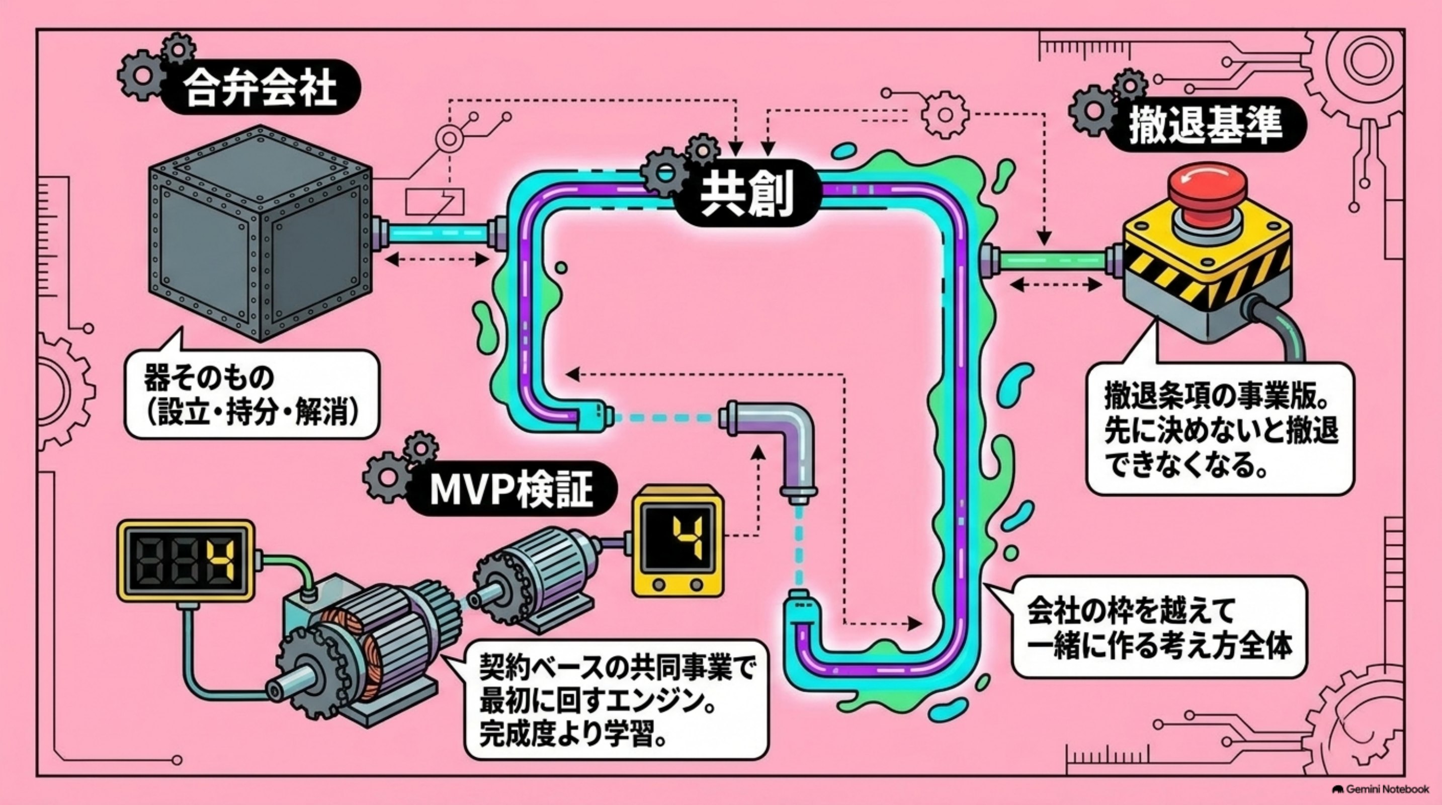 「一緒に覚えておきたい概念」を図解したスライド｜ジョイントベンチャーの周辺に置く4本です