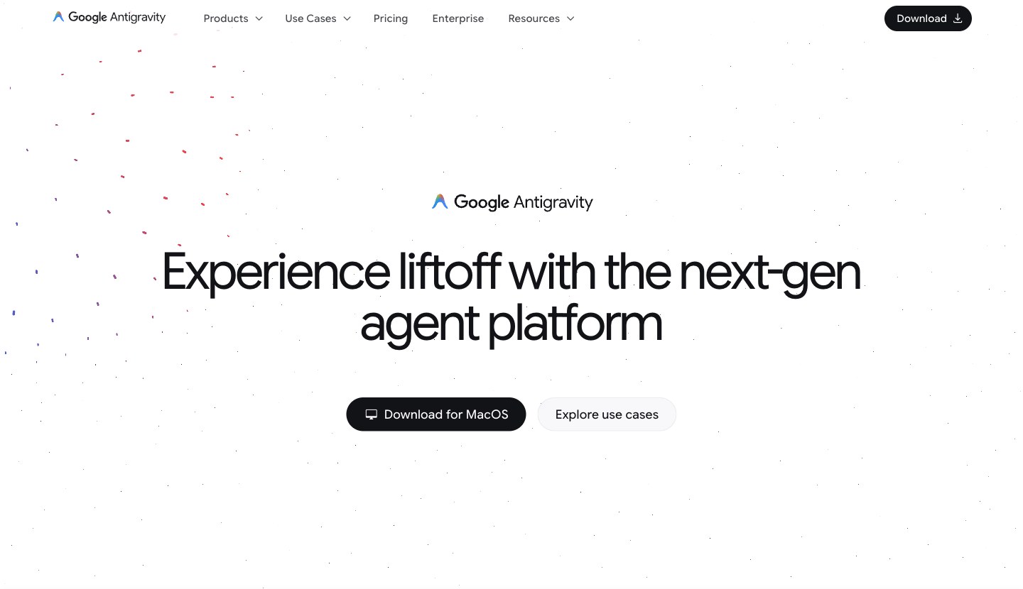 Google Antigravity の公式サイト。次世代のエージェント基盤と書かれている