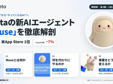 Meta Museとは何かの要点をまとめた図｜Meta Museは、Metaが2026年9月8日に米国で公開した個人用AIエージェントで、公開10日後の9月18日に米App Storeで1位になりました