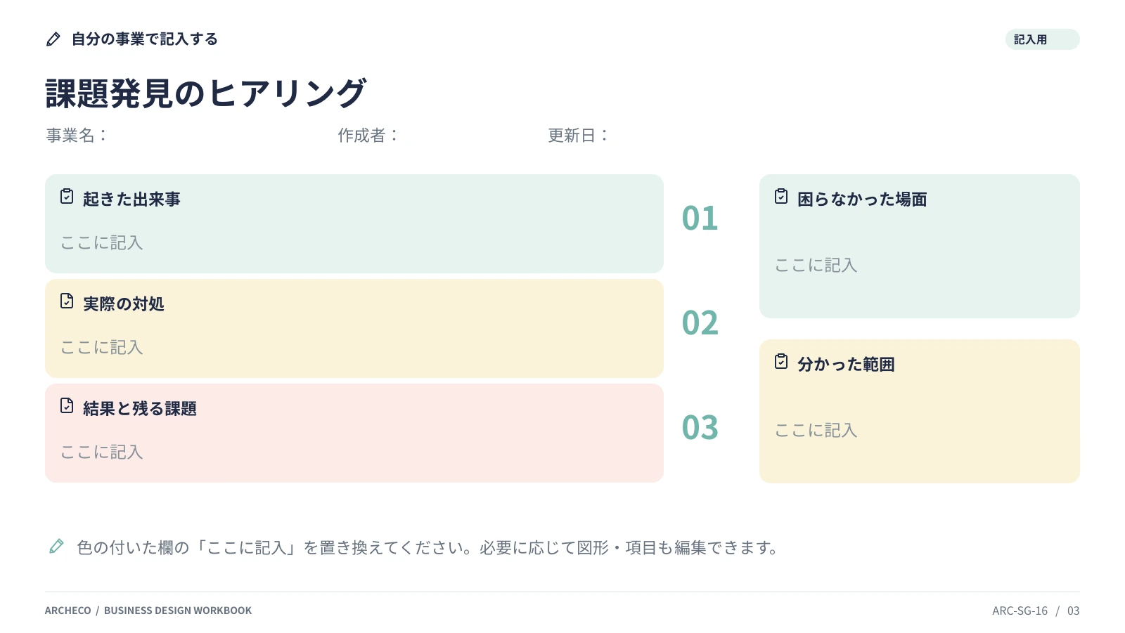 課題発見のヒアリング 3ページ目