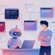 AIロボットがノートパソコンで作業し、人間が腕を組んでワークフローの警告マークを点検している様子を描いたフラットイラスト