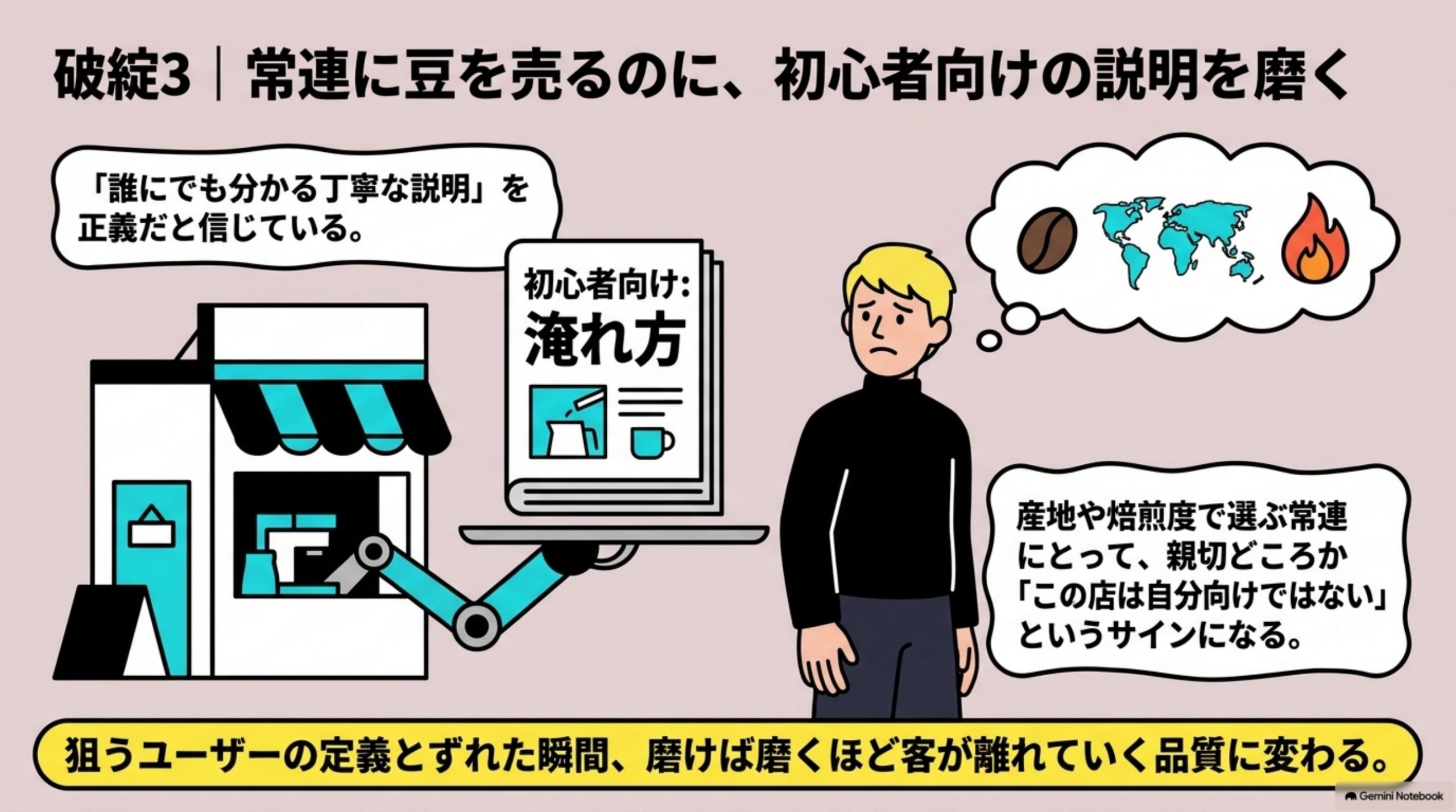 破綻3：初心者向けの説明が常連には「自分向けではない」のサインになる